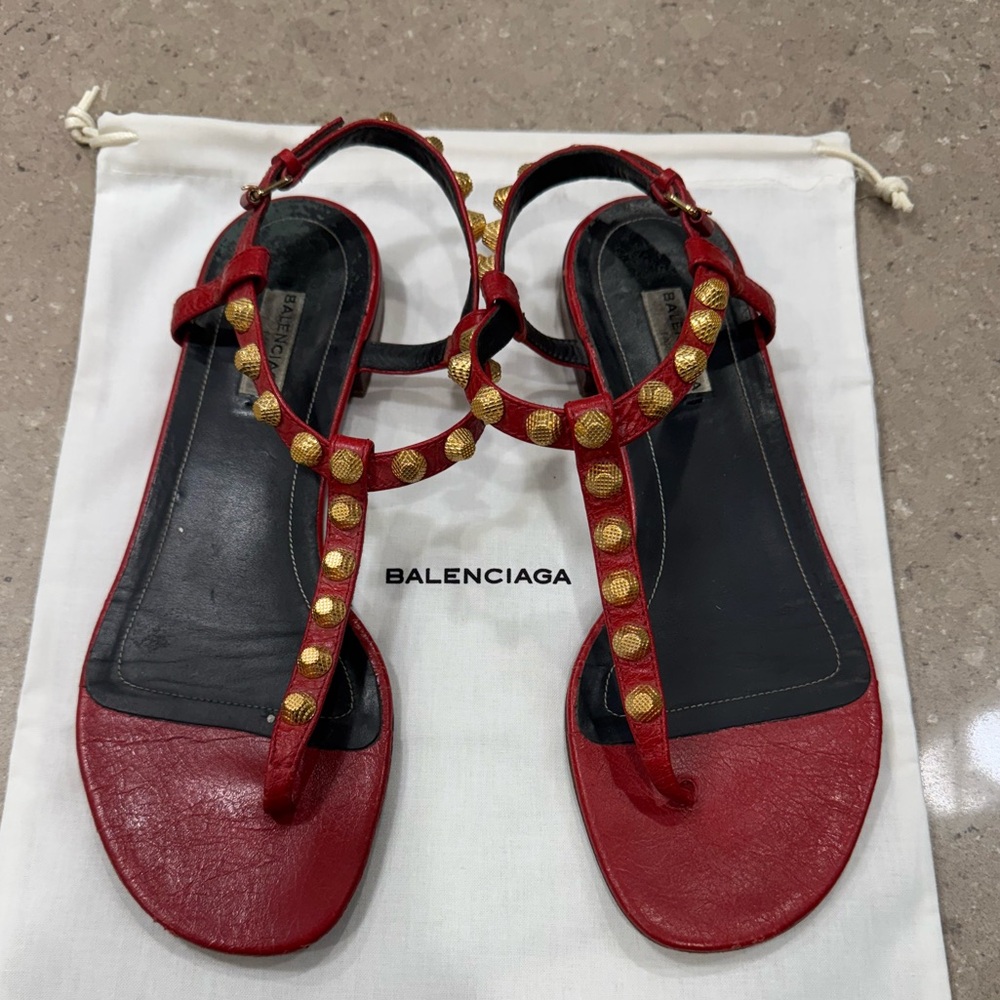 Balenciaga Sandals - Red With Gold Studs - Size 38